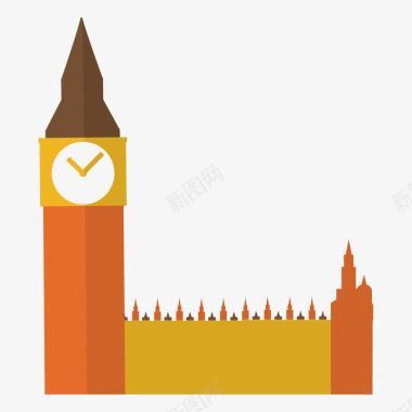 伦敦大本钟钟楼建筑旅游景点矢量图图标图标