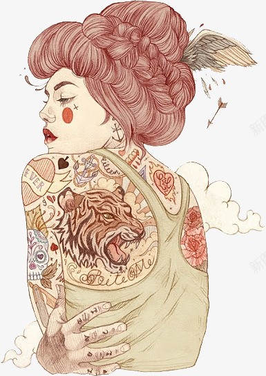 手绘插画女人png免抠素材_88icon https://88icon.com 不良少女 女人 手绘 插画 文艺 盘发