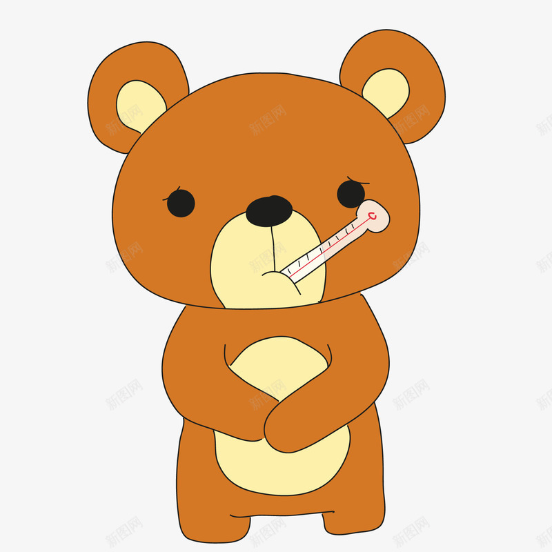 卡通手绘生病的小熊png免抠素材_88icon https://88icon.com 体温计 动物设计 卡通 可爱 小熊 手绘 生病