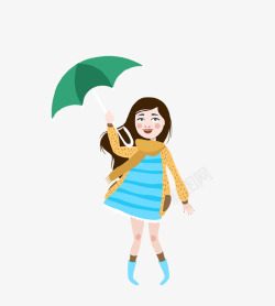 卡通手绘撑伞的少女插画素材