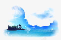 蓝天海水小岛卡通背景素材