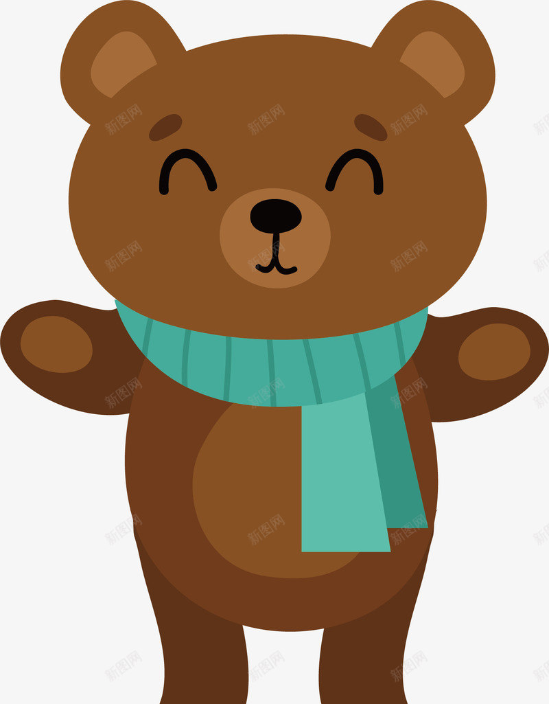 棕色小熊png免抠素材_88icon https://88icon.com 可爱 小熊 手绘 挥手 耳朵 蓝色围巾 闭眼睛