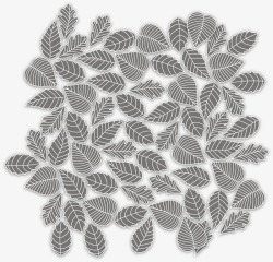 灰白线描树叶透明素材