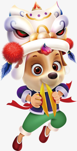 卡通舞狮小狗素材