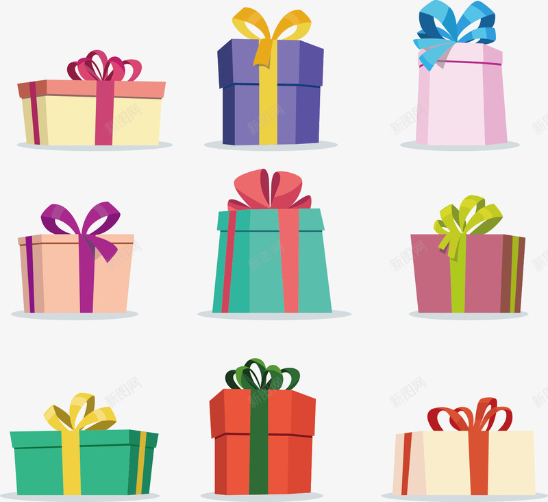 手绘9个礼盒png免抠素材_88icon https://88icon.com 包装 卡通 手绘 礼物