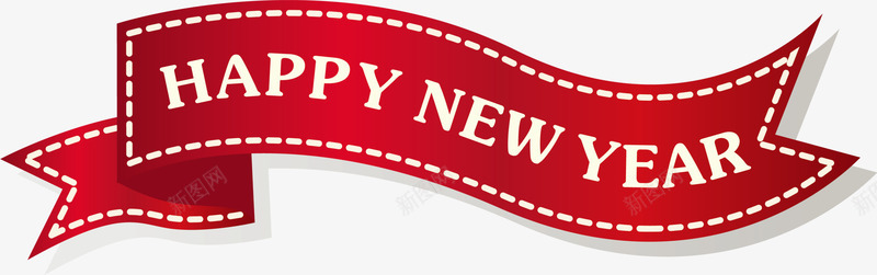 新年快乐红绸标志png免抠素材_88icon https://88icon.com happy new year 新年快乐 标志 红绸 缎带 装饰图案