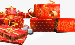 红色喜庆花纹新年礼盒素材