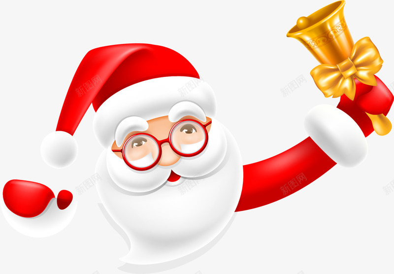 圣诞节摇铃铛的圣诞老人png免抠素材_88icon https://88icon.com 圣诞老人 圣诞节 手摇铃铛 摇铃铛 红色圣诞帽 红色眼镜 金色铃铛