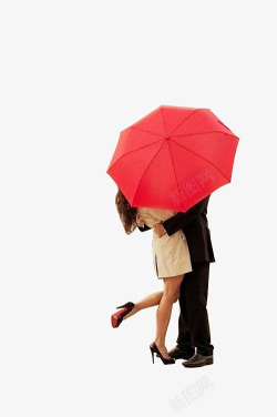 创意合成情侣拥吻红色的雨伞素材