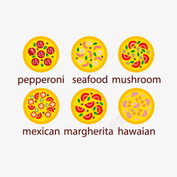 多种口味意大利披萨矢量图素材