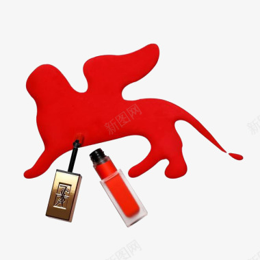 产品实物圣罗兰红色丝绒唇釉创意涂抹宣传图标图标