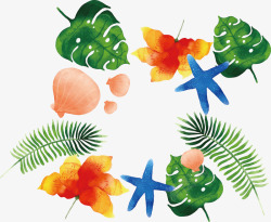 北欧风格挂画水彩夏日植物叶子花朵矢量图高清图片