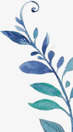手绘春季蓝色水彩树叶装饰素材