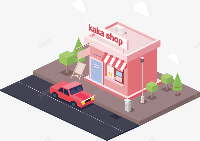 卡通城市小屋25D立体插画png免抠素材_88icon https://88icon.com 25D立体插画 卡通 城市 房屋 汽车 红色 街道