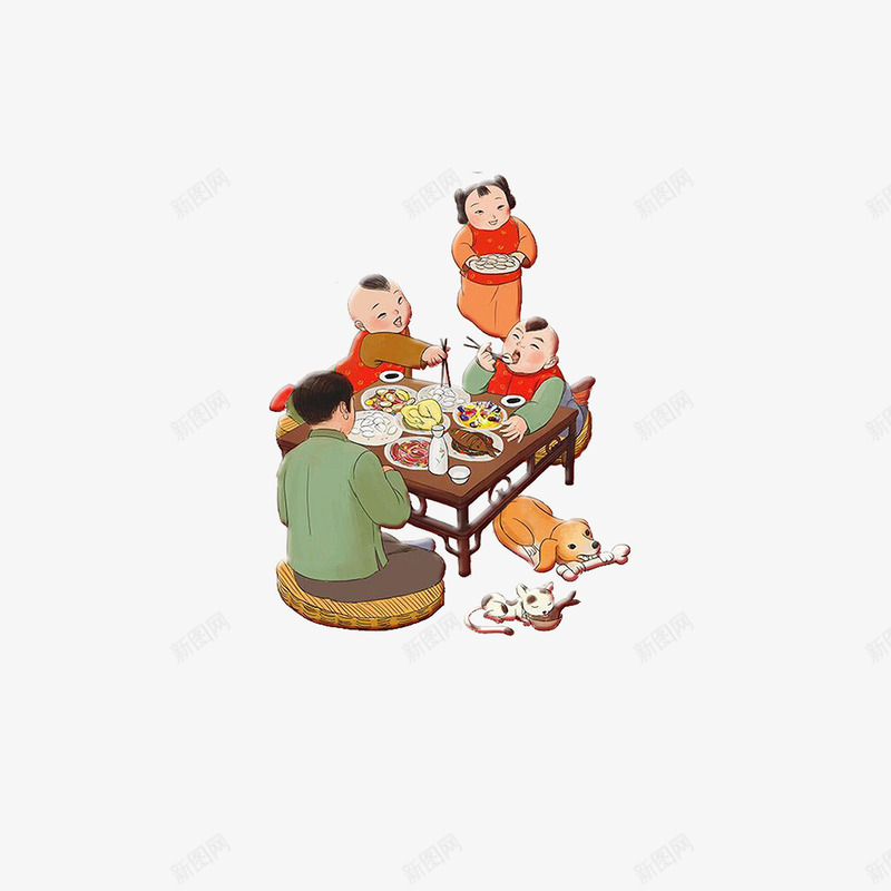 节日团聚png免抠素材_88icon https://88icon.com 动物 吃饭 喜庆 团聚 小孩 狗年 节日 设计