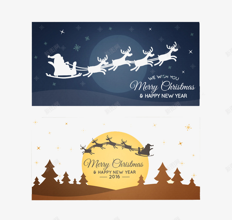2款卡通圣诞雪橇卡片png免抠素材_88icon https://88icon.com 圣诞 圣诞卡片 圣诞老人拉雪撬 松树