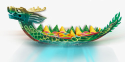 绿色龙舟粽子手绘素材