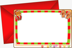 手绘红色信封圣诞小熊卡片素材