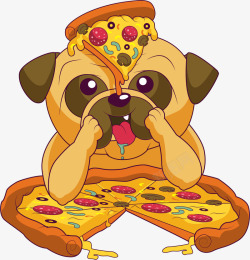 正在吃披萨手绘吃披萨的沙皮犬高清图片