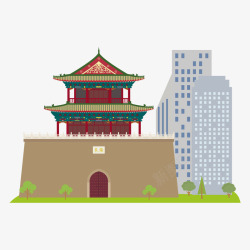 中国古城楼建筑旅游景点元素矢量图素材