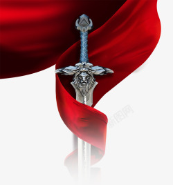红绸带抱着剑背景素材