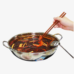筷子夹虾四川麻辣牛油火锅实物免素材