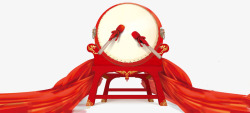 鼓槌png素材中国风红色的飘带打鼓高清图片