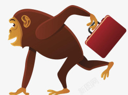 卡通彩绘风格猴子携公文包逃跑装素材