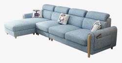 蓝色布艺布艺沙发组合北欧风格宜家家具高清图片