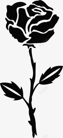 手绘花叶黑色手绘玫瑰花图标高清图片