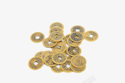 一堆黄铜钱素材