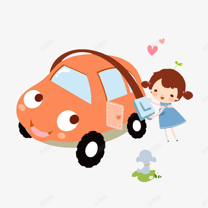 汽车小女孩png免抠素材_88icon https://88icon.com 头上长草 宠物狗 小姑娘 小汽车