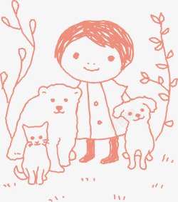 单线插图可爱小狗与小孩单线插图高清图片