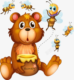 卡通蜜蜂小熊吃蜂蜜立体素材