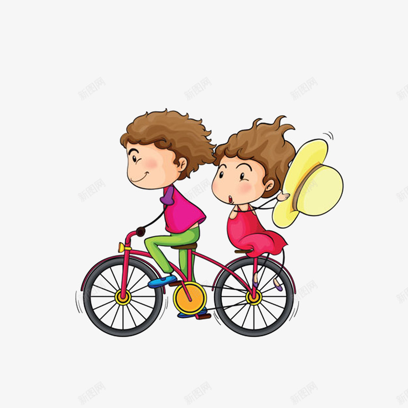 骑自行车的小情侣png免抠素材_88icon https://88icon.com 卡通 情侣骑单车 抓着帽子的女孩 骑自行车的小情侣