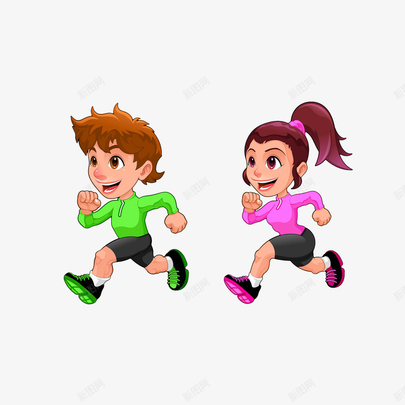 卡通跑步比赛的男女psd免抠素材_88icon https://88icon.com 卡通手绘 大步伐 快跑 跑步比赛 跑步男女