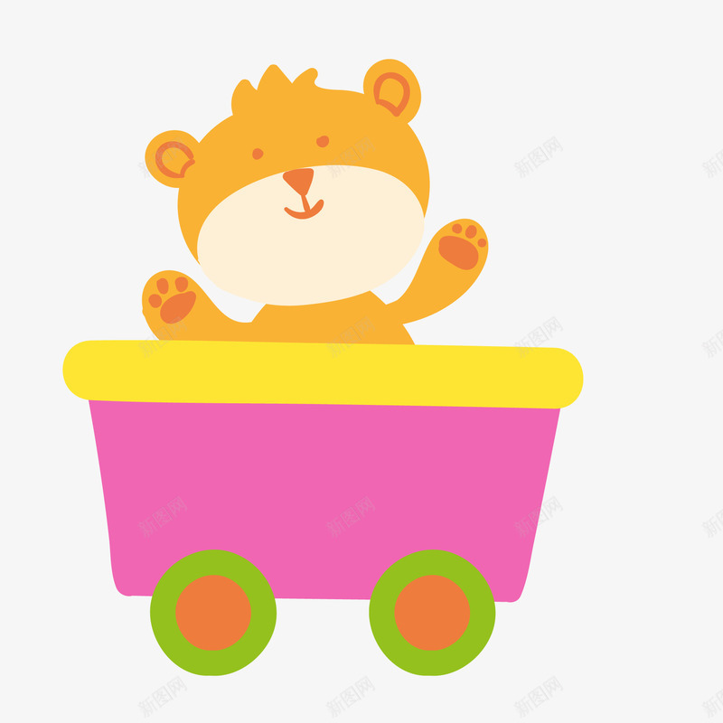 卡通坐在玩具车里的小熊矢量图ai免抠素材_88icon https://88icon.com 动物设计 卡通 扁平化 玩具设计 玩具车 矢量图