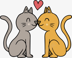 卡通猫咪亲吻装饰插画素材