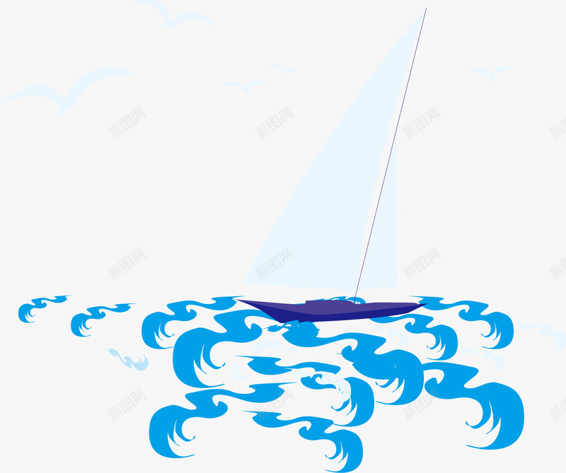 卡通蓝色海浪和帆船png免抠素材_88icon https://88icon.com 卡通 帆船 海浪 蓝色