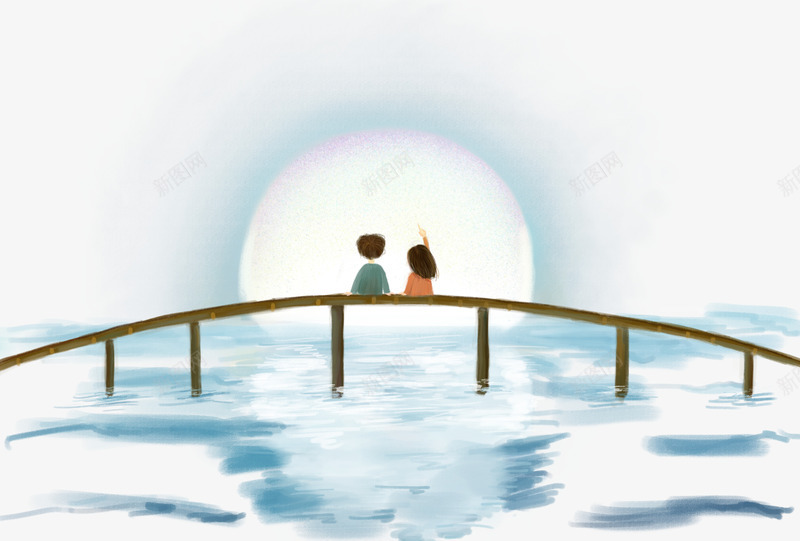 卡通手绘坐在桥上的情侣png免抠素材_88icon https://88icon.com 创意 动漫动画 卡通手绘 坐在桥上的情侣 日出 简约