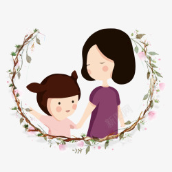 慈祥母亲节手绘花环装饰母亲节插画高清图片