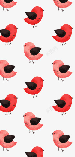 红色水彩小鸟背景素材
