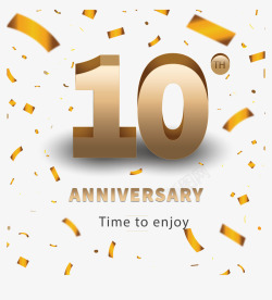 10周年纪念金色彩带10周年纪念矢量图高清图片