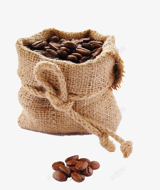 袋子里的咖啡豆png免抠素材_88icon https://88icon.com 产品海报 咖啡树 宣传单 粽子色 麻绳