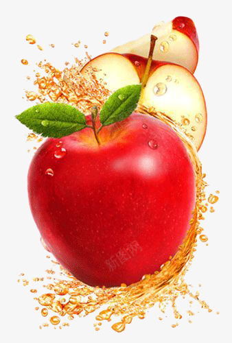 红苹果果汁png免抠素材_88icon https://88icon.com 果汁 果汁爆炸 红苹果 绿叶