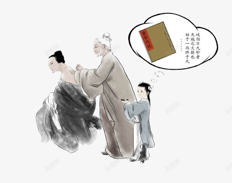 针灸png免抠素材_88icon https://88icon.com 中医 医疗 手绘 插画 水墨 皇帝内经 艾灸 针灸疗法