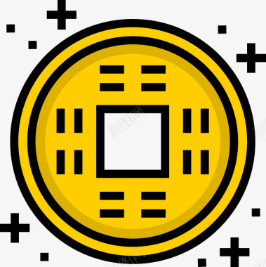 古代红墙黄色铜币图标图标