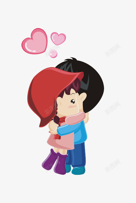 卡通拥抱的情侣png免抠素材_88icon https://88icon.com 免抠男女 卡通 拥抱 的情侣 粉色爱心装饰 红色的帽子