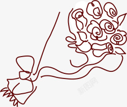 咖啡色线条玫瑰花束素材