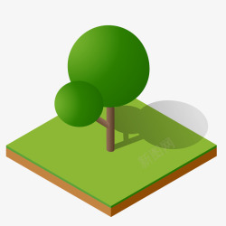 游戏树手绘卡通立体绿树高清图片